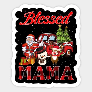 Blessed Mama Red Plaid Christmas Sticker